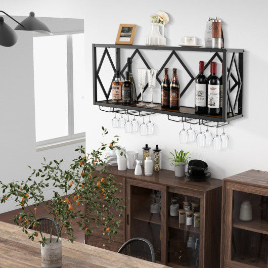 Wall Mounted Wine Rack for 39 Bottles and 12 Glasses