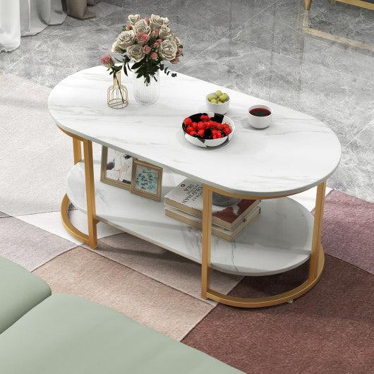 Marble Coffee Table with Open Storage Shelf-White