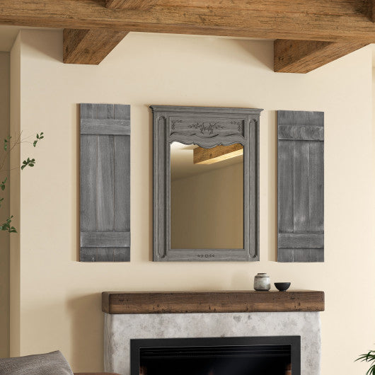 36 x 11 Inch Farmhouse Paulownia Wood Window Shutters Set of 2 for Windows-Dark Gray