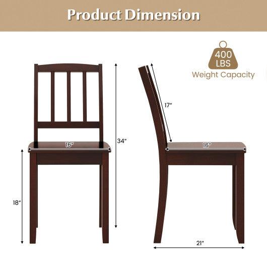 Wood Dining Chair Set of 2 with Rubber Wood Legs-Brown