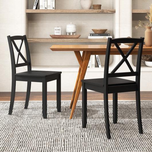 Wood Dining Chair Set of 2 with Rubber Wood Legs and Curved Backrest-Black