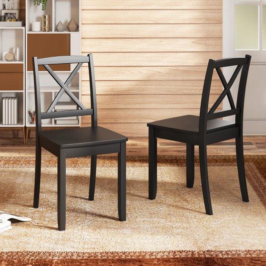 Wood Dining Chair Set of 2 with Rubber Wood Legs and Curved Backrest-Black