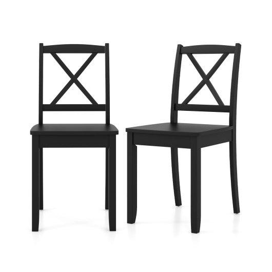 Wood Dining Chair Set of 2 with Rubber Wood Legs and Curved Backrest-Black