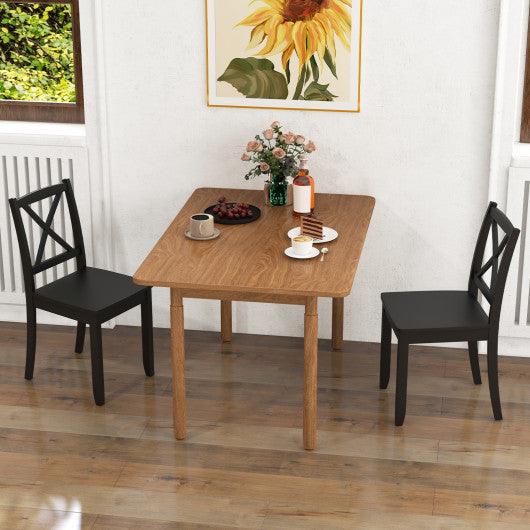 Wood Dining Chair Set of 2 with Rubber Wood Legs and Curved Backrest-Black