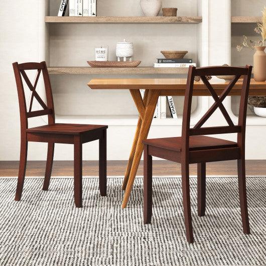 Wood Dining Chair Set of 2 with Rubber Wood Legs and Curved Backrest-Brown