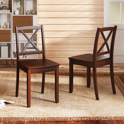 Wood Dining Chair Set of 2 with Rubber Wood Legs and Curved Backrest-Brown