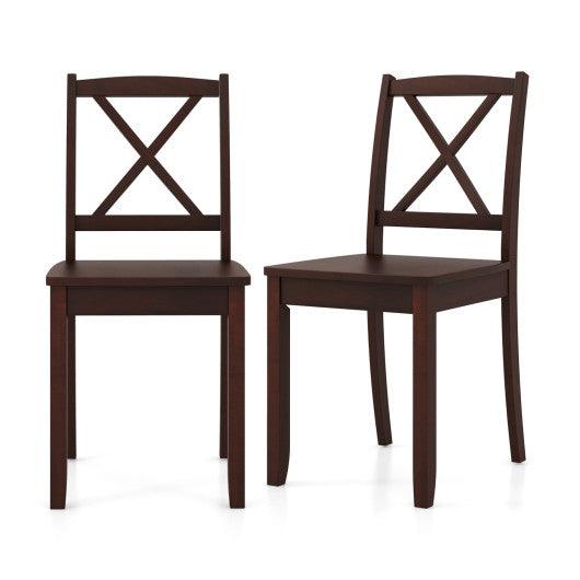 Wood Dining Chair Set of 2 with Rubber Wood Legs and Curved Backrest-Brown