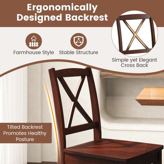 Wood Dining Chair Set of 2 with Rubber Wood Legs and Curved Backrest-Brown