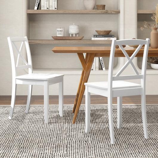 Wood Dining Chair Set of 2 with Rubber Wood Legs and Curved Backrest-White