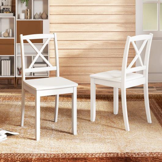 Wood Dining Chair Set of 2 with Rubber Wood Legs and Curved Backrest-White