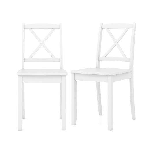 Wood Dining Chair Set of 2 with Rubber Wood Legs and Curved Backrest-White