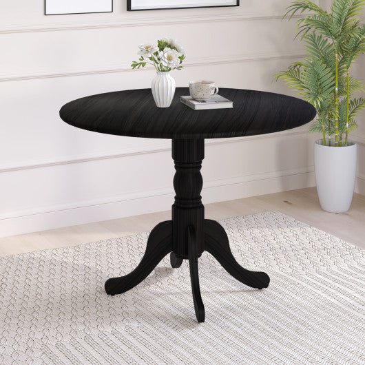 Wooden Dining Table with Round Tabletop and Curved Trestle Legs-Black