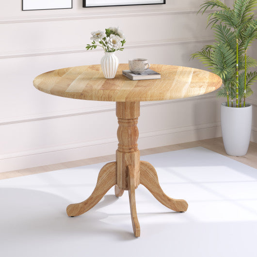 Wooden Dining Table with Round Tabletop and Curved Trestle Legs-Natural