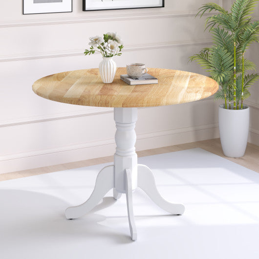 Wooden Dining Table with Round Tabletop and Curved Trestle Legs-Natural & White