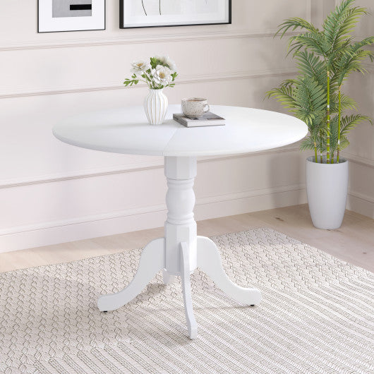 Wooden Dining Table with Round Tabletop and Curved Trestle Legs-White