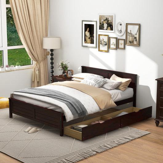 Full Size Bed Frame with Storage Drawers and Solid Wood Headboard-Espresso