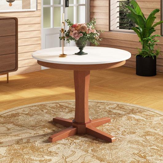 35 Inches Wooden Round Dining Table with Pedestal Base-White