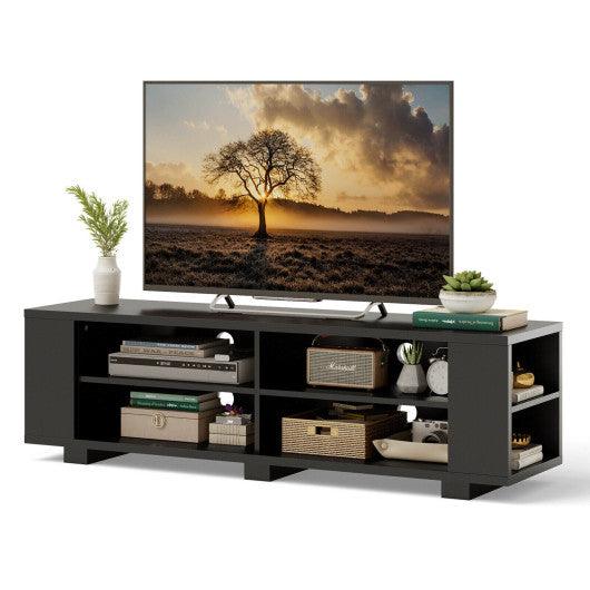 59 Inch Console Storage Entertainment Media Wood TV Stand-Black