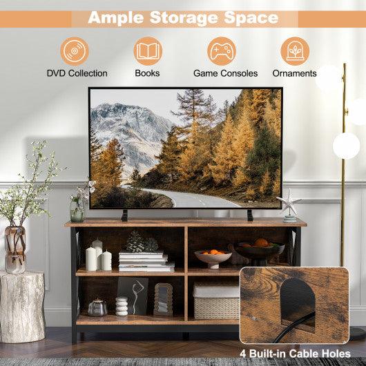 Wooden TV Stand Entertainment for TVs up to 55 Inch with X-Shaped Frame-Rustic Brown