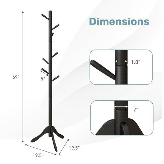 Adjustable Wooden Tree Coat Rack with 8 Hooks-Black