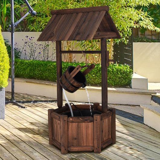 Garden Rustic Wishing Well Wooden Water Fountain with Pump