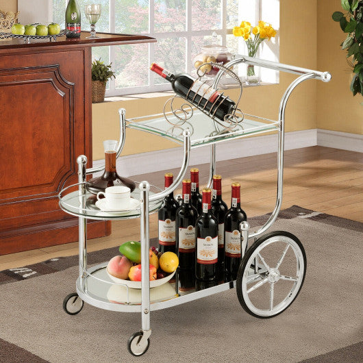 Kitchen Rolling Bar Cart with Tempered Glass Suitable for Restaurant and Hotel