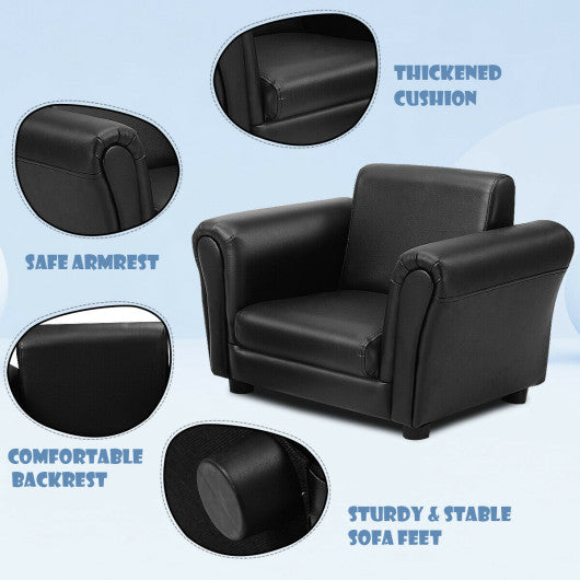 Black Kids Single Armrest Couch Sofa with Ottoman