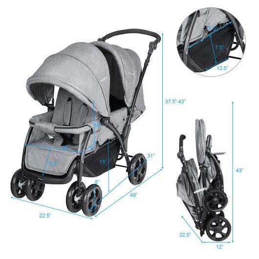 Foldable Lightweight Front Back Seats Double Baby Stroller-Gray