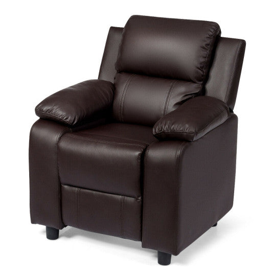 Deluxe Kids Armchair Recliner Headrest Sofa w/ Storage Arms-Brown