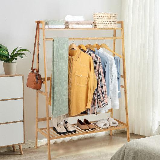 Bamboo Clothing Rack with Storage Shelves-Natural