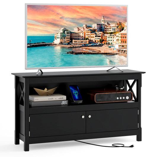 TV Stand Entertainment Center with Charging Station for TVs up to 50 Inch-Black