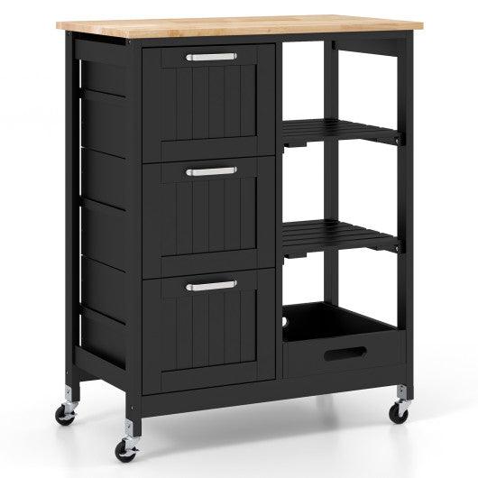 Rolling Kitchen Island Utility Storage Cart with 3 Large Drawers-Black