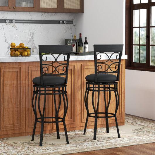 Set of 2 30 Inch Bar Stool with Backrest and Footrest-Black