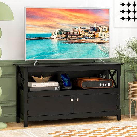 TV Stand Entertainment Center with Charging Station for TVs up to 50 Inch-Black