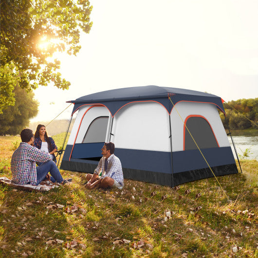 6-8 Person Camping Tent with Double Rooms and 2 Doors-Navy