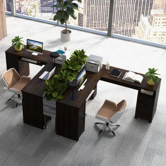 66 Inch L-Shaped Writing Study Workstation Computer Desk with Drawers-Coffee