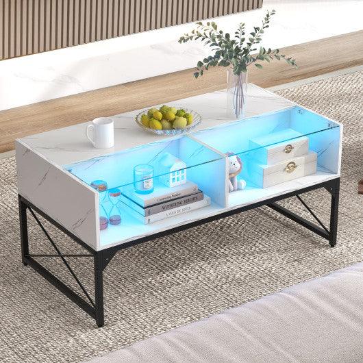 Center Table with Faux Marble and Tempered Glass Top-White