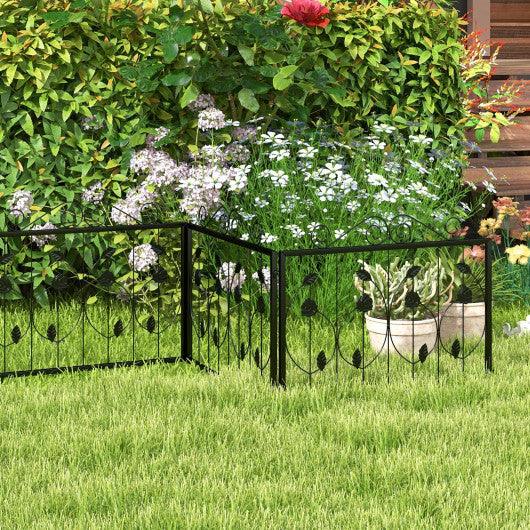 Decorative Garden Fence with 8 Panels Animal Barrier-Black