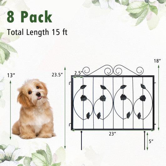 Decorative Garden Fence with 8 Panels Animal Barrier-Black