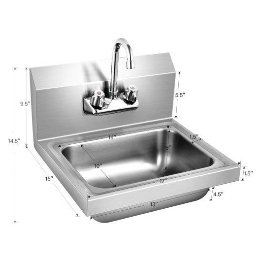 Stainless Steel Sink Wall Mount Hand Washing Sink with Faucet and Back Splash