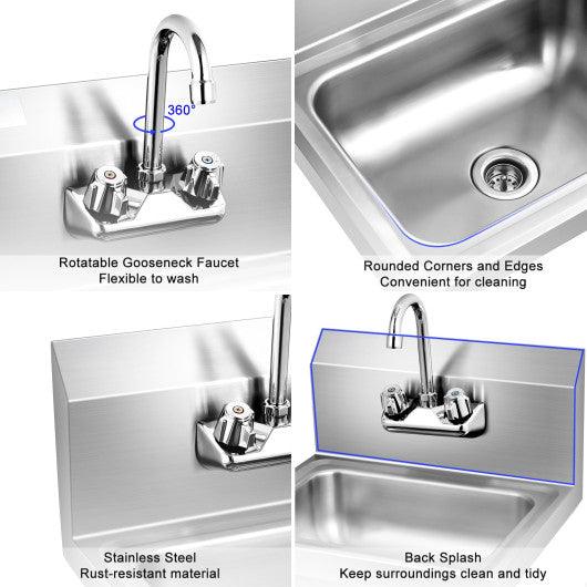 Stainless Steel Sink Wall Mount Hand Washing Sink with Faucet and Back Splash