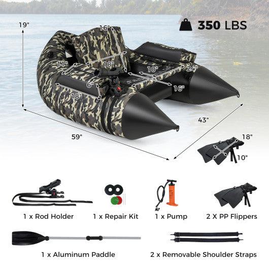 350 LBS Inflatable Fishing Float Tube with Adjustable Backrest and Backpack Straps-Camouflage