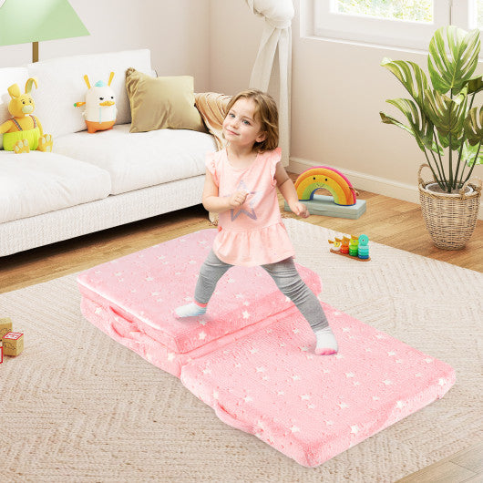 Foldable Floor Mattress for Kids with Washable Flannel Cover-Pink