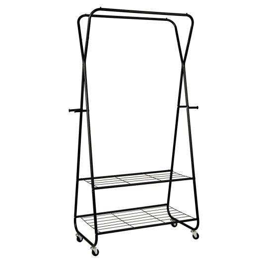 Heavy Duty Clothes Rack on Wheels with Shelves-Black