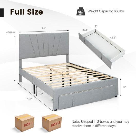 Full/Queen Size Upholstered Bed Frame with Drawer and Adjustable Headboard-Full Size