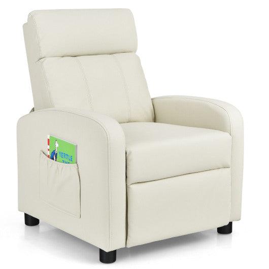 Ergonomic PU Leather Kids Recliner Lounge Sofa for 3-12 Age Group-White