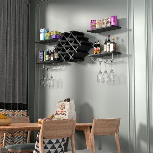 Set of 5 Wall Mount Wine Rack Set with Storage Shelves-Black