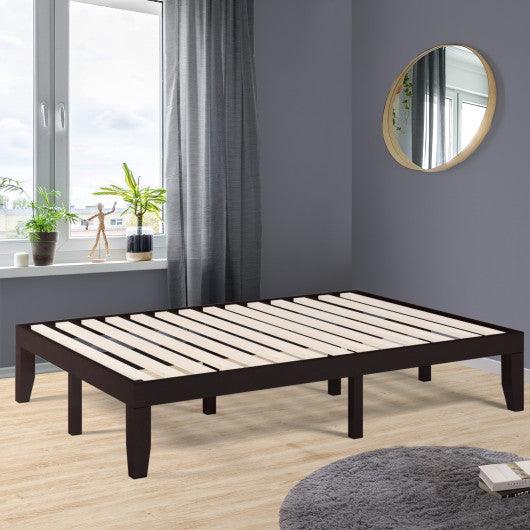 14 Inch Full Size Wood Platform Bed Frame with Wood Slat Support-Brown