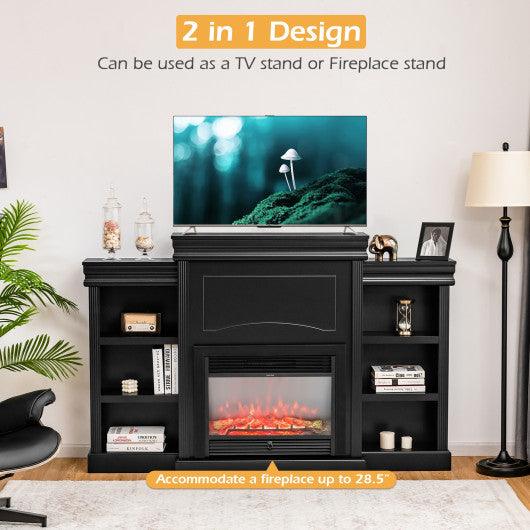 70 Inch Modern Fireplace Media Entertainment Center with Bookcase-Black