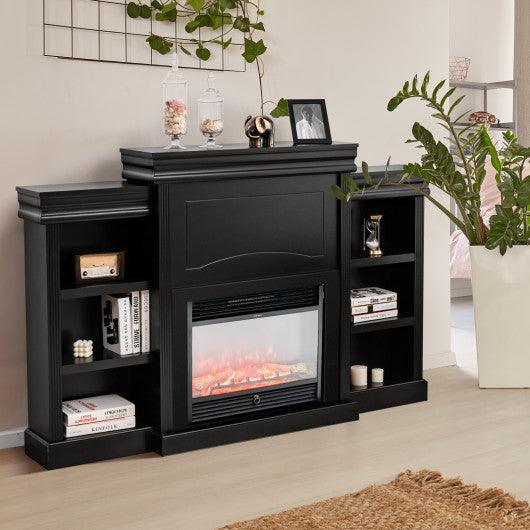 70 Inch Modern Fireplace Media Entertainment Center with Bookcase-Black